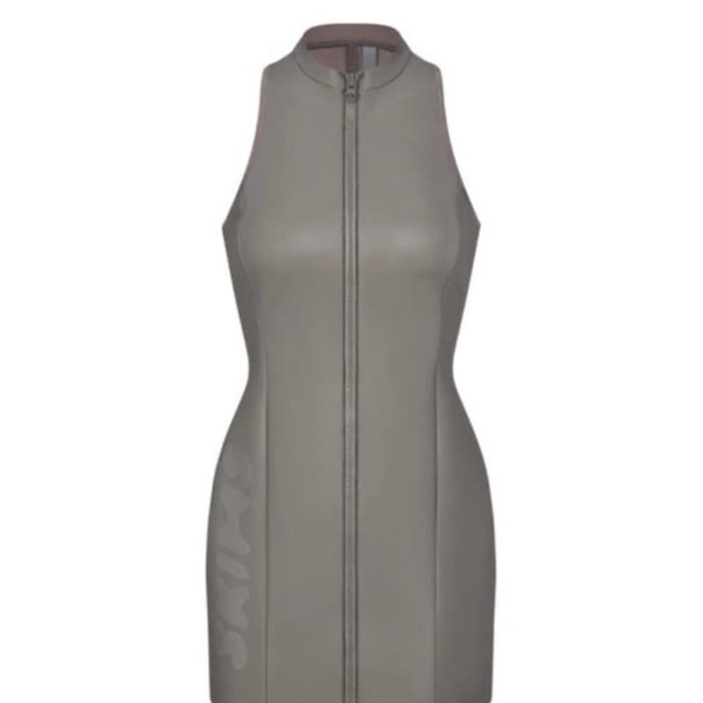 SKIMS Size XXS RUBBER SCUBA SWIM MOCK NECK DRESS GREY CHALK NWT GRAY RUBBERIZED